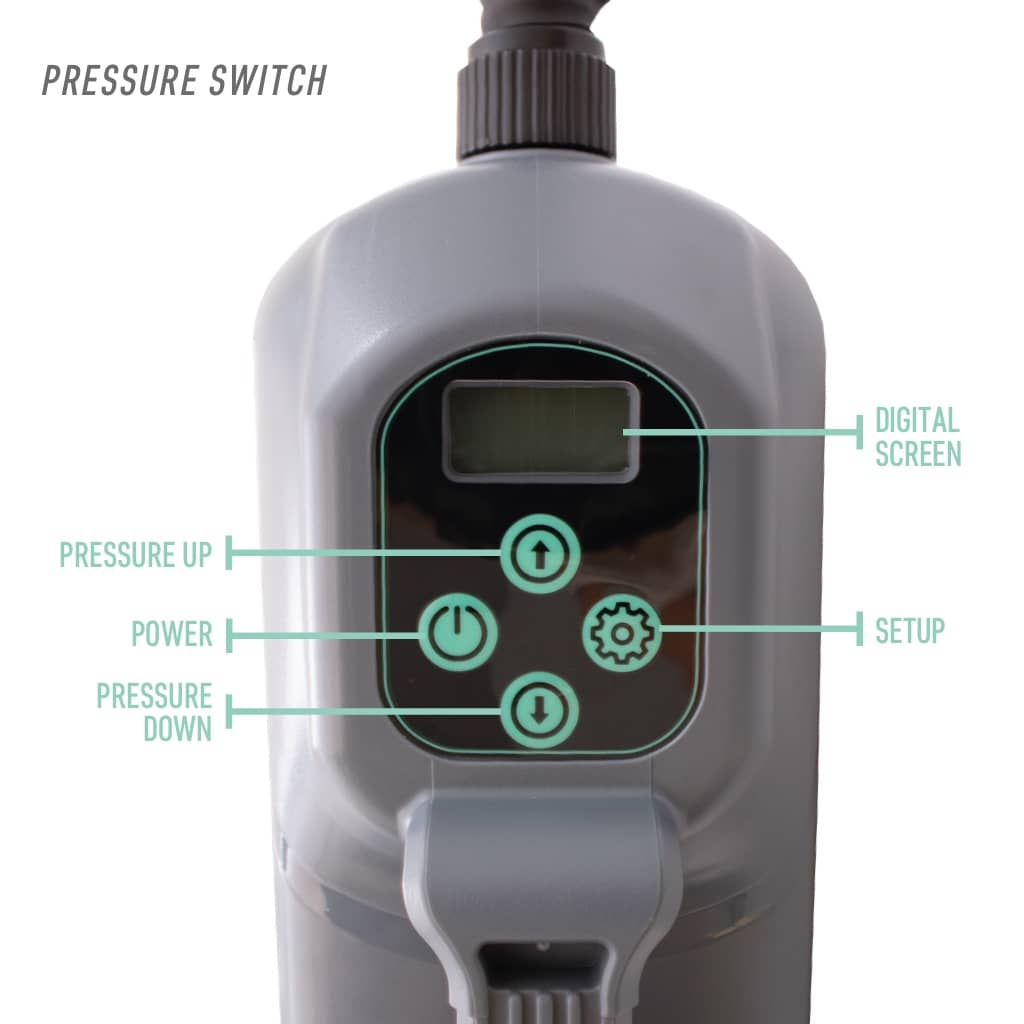 Detailed view of the AeroPump Auto Electric Pump II and its controls