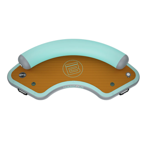 Top view of the Inflatable Dock Hangout 120 Classic in seafoam with a wood-style deck.