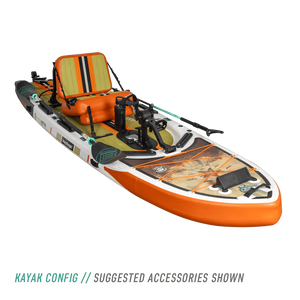 Angled front view of the Rackham Aero APEX Inflatable Paddle Board with accessories