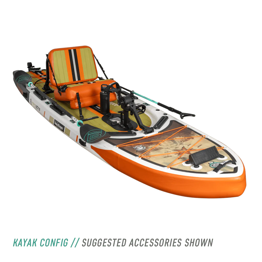 Angled front view of the Rackham Aero APEX Inflatable Paddle Board with accessories