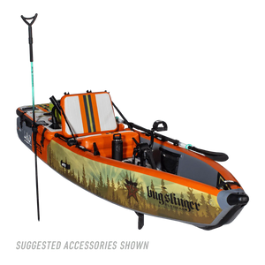 Angled front view of the LONO Aero APEX Inflatable Kayak with accessories