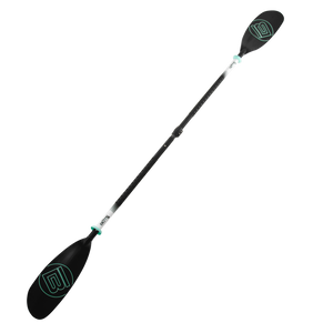 5 Piece Adjustable Fiberglass Construction Kayak Paddle in black with seafoam accents.