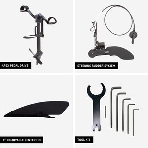 Included items of the APEX Pedal Drive and Rudder System