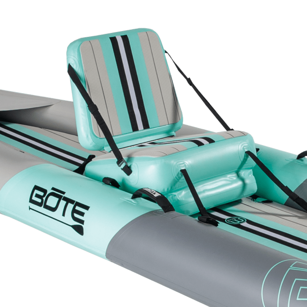 Close-up of the Zeppelin Aero Kayak Seat in the color Seafoam on the Zeppelin Aero.
