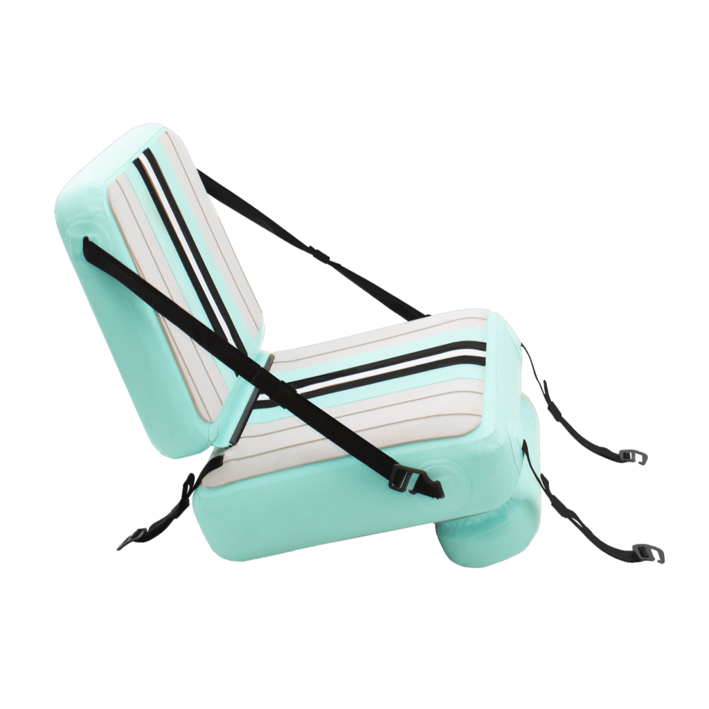 Side view of the Zeppelin Aero Kayak seat in the color seafoam with BVA foam deck pad.