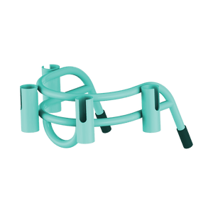 Angled front view of Bucket Rac Seafoam with four rod holders and curved support bar.