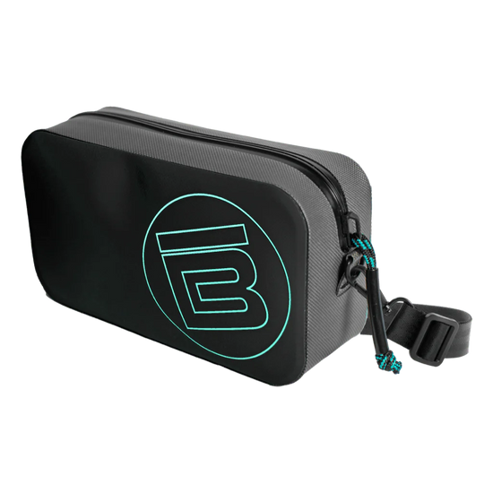 Angled front view of the Highwater Hitchhiker in black with seafoam "B" BOTE logo on the side.