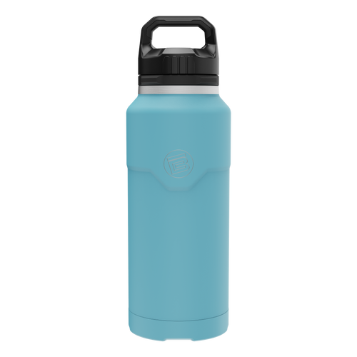 Front view of the MAGNEBottle 36oz with Cap in Steel Blue, highlighting its black handle cap.