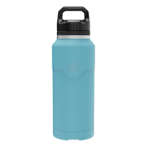 Front view of the MAGNEBottle 36oz with Cap in Steel Blue, highlighting its black handle cap.