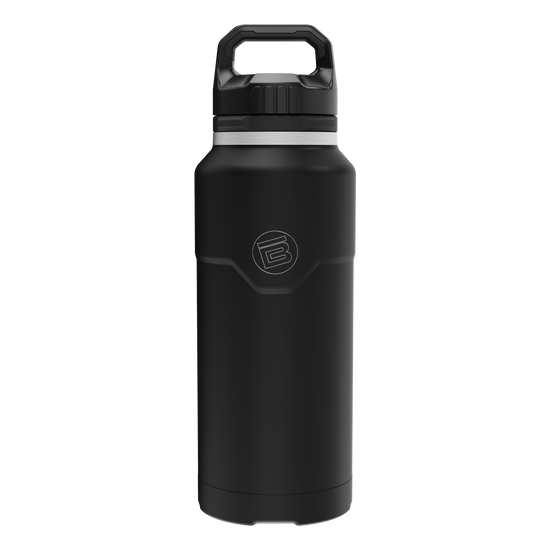 Front view of the MAGNEBottle 36oz with Cap in Black, showing its handle cap.