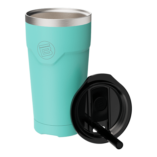 MAGNETumbler 32oz in Seafoam with black lid and straw shown beside the tumbler.