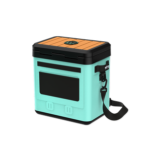 Rear view of KULA Mule cooler with black storage panel and strap attachment.