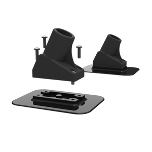 Exploded view of Screw-In Aero Rac Receivers with angled mounts, base plates, and screws.