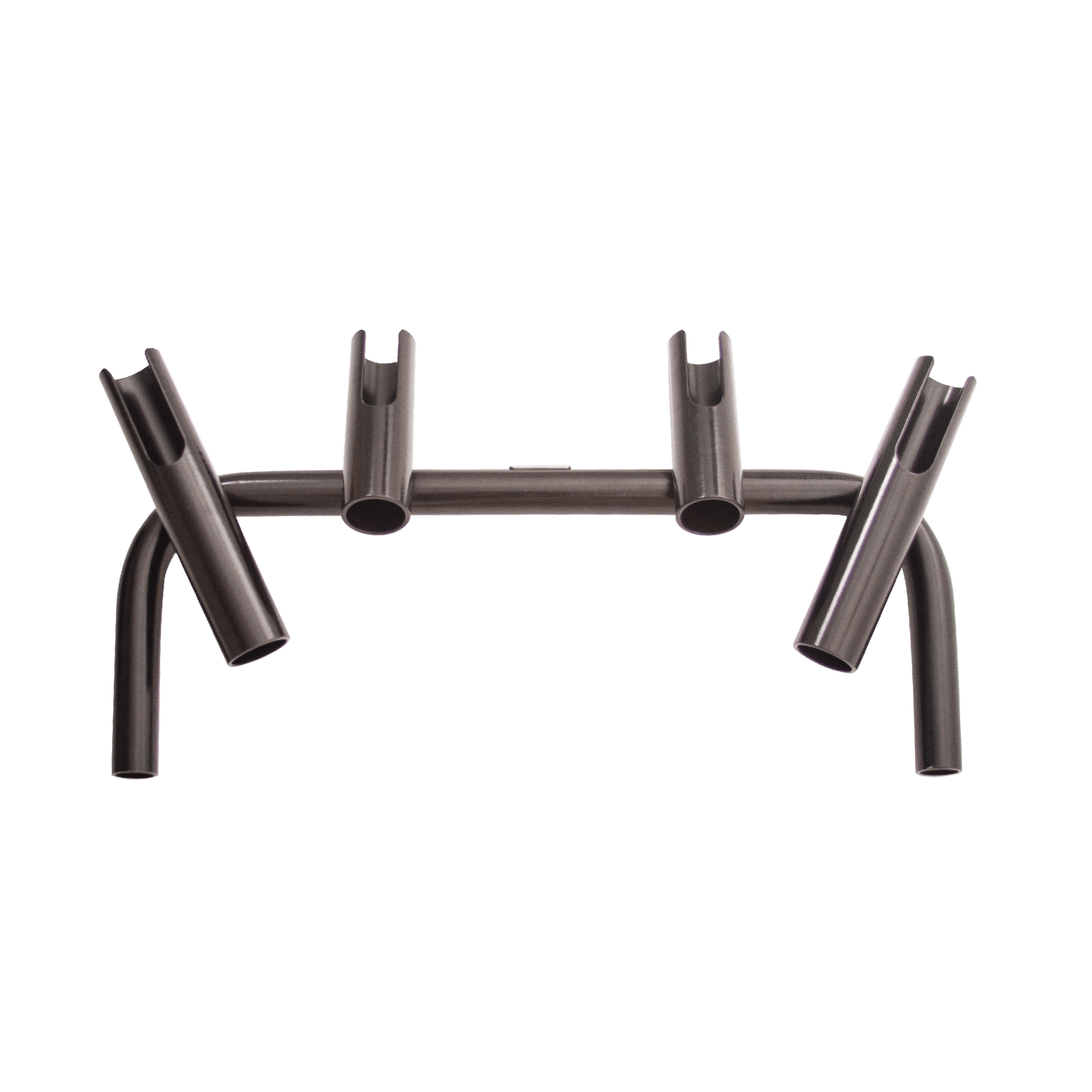 Front view of the Rocket Rac in black, with four rod holders.