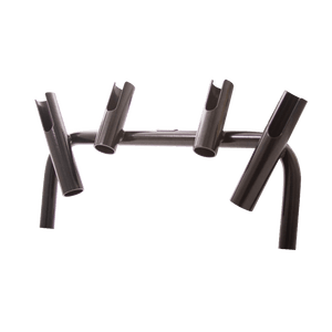 Angled front view of the Rocket Rac in black, with four rod holders.